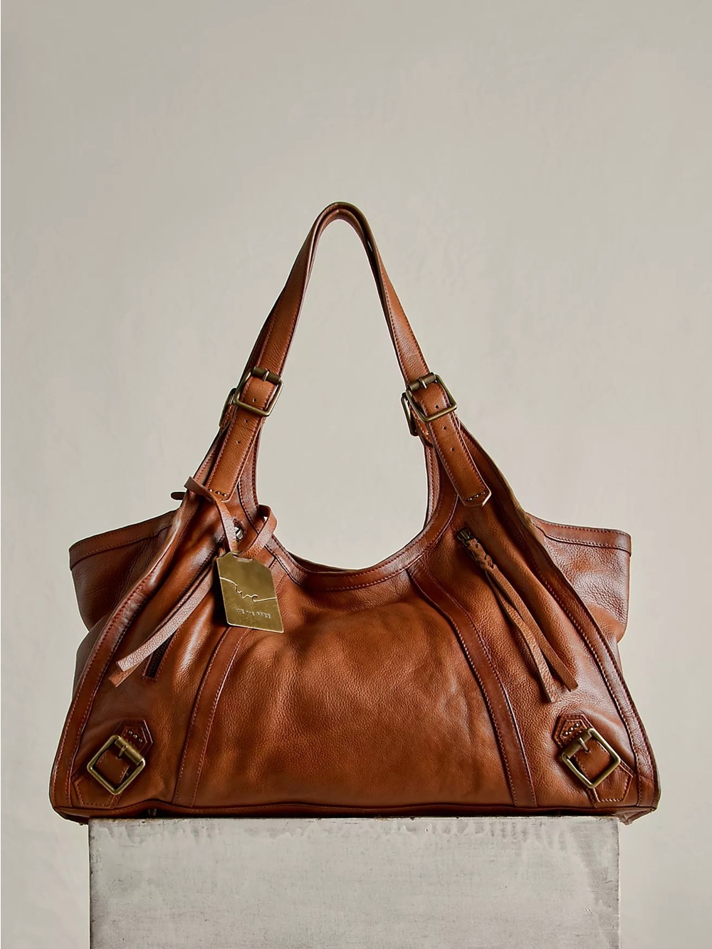 NWT Free People Emery Winged Tote Bag Saddle - Picture 2 of 10